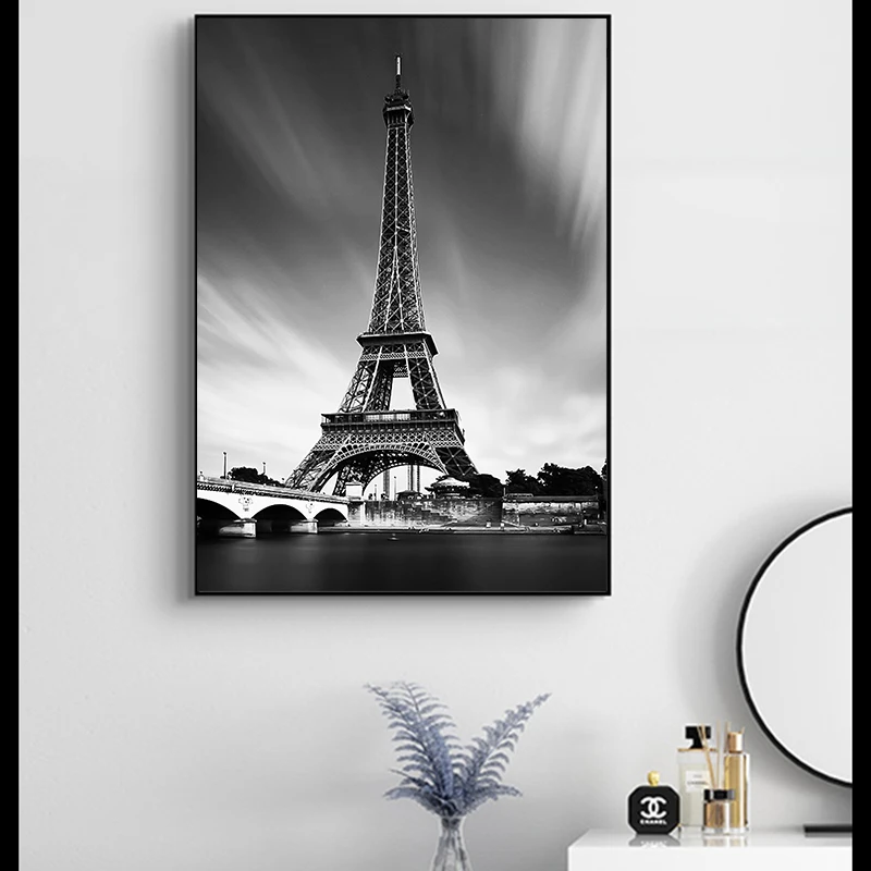 Eifflov Stolp Platna Slike Plakat francoski Paris Wall Art Natisne Črno in Belo Krajino Slike Za Dnevni Sobi Doma Dekor