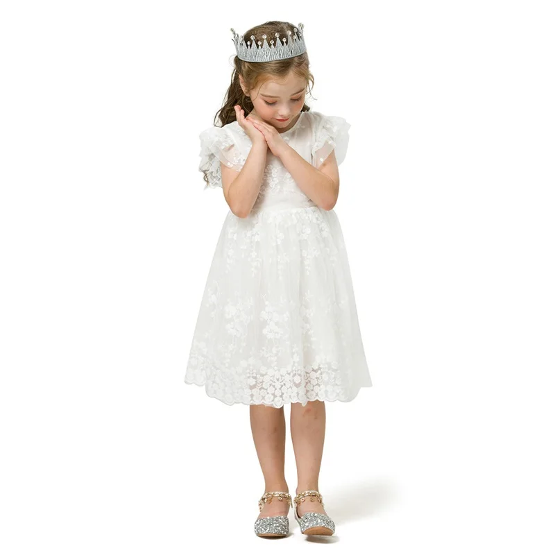Moda Poletje Bela Krst Obleko za Deklice Obleko Cvet Čipke Til Rojstni Obleke Otroci Baby Dekle Oblačila