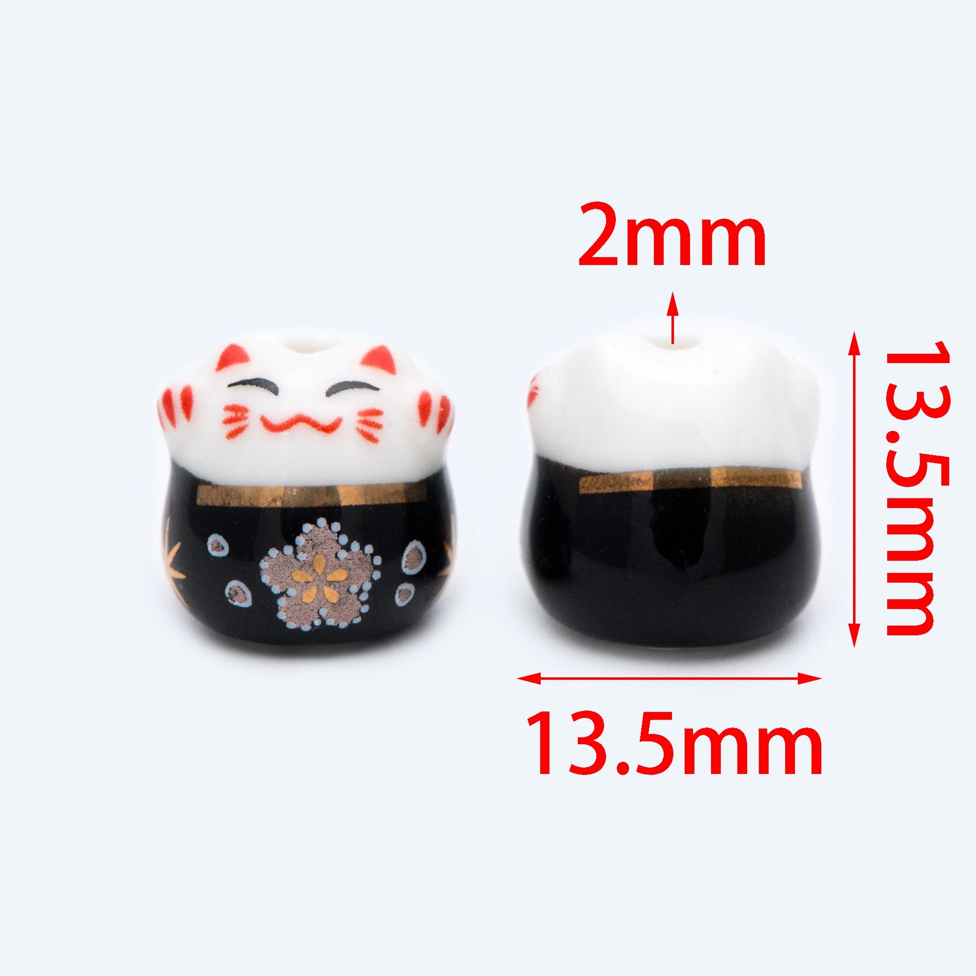 10 kroglice - Porcelana Srečen Mačka kroglice 13mm, Ročno izdelan Keramični Maneki Neko, Vrtati Skozi Kawaii Mačke (80156)