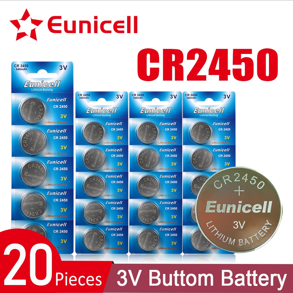 Eunicell 2021-NOVO 20PCS 3V CR2450 Gumb Baterije 5029LC LM2450 DL2450 CR2450N BR2450 350mAh Litijeve Celice Kovanec Watch Baterije