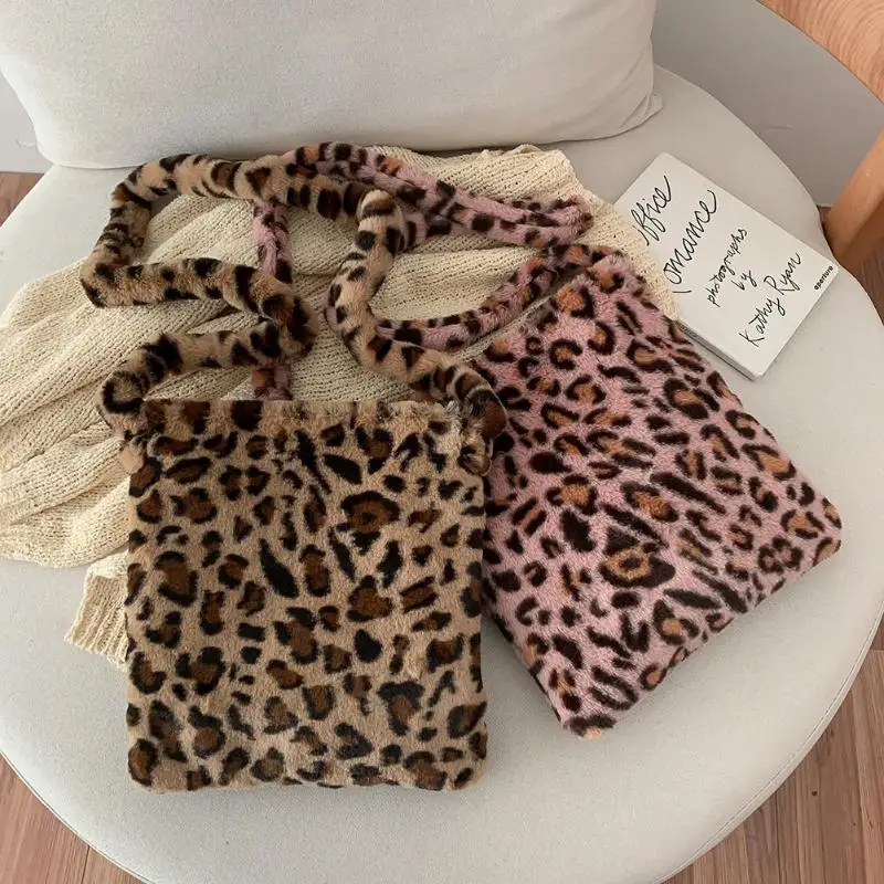Leopard Natisniti Moda Crossbody Torba Ženske Plišastih Mehko Priložnostne Ramenski Messenger Bag 2020 Puhasto Ženski Torbici Dropship