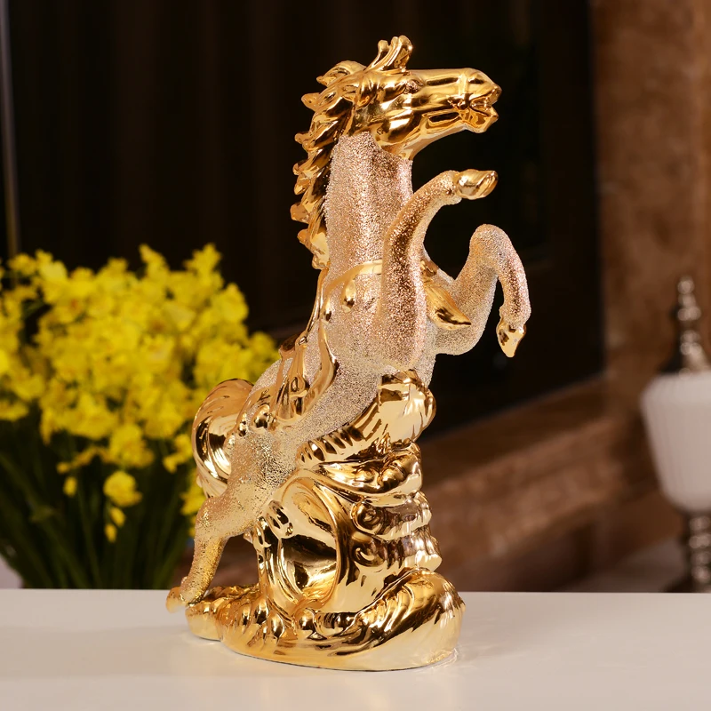 Keramični zlato konj kip dom dekoracija dodatna oprema obrti soba dekoracijo dnevne sobe ornament porcelan figurice živali