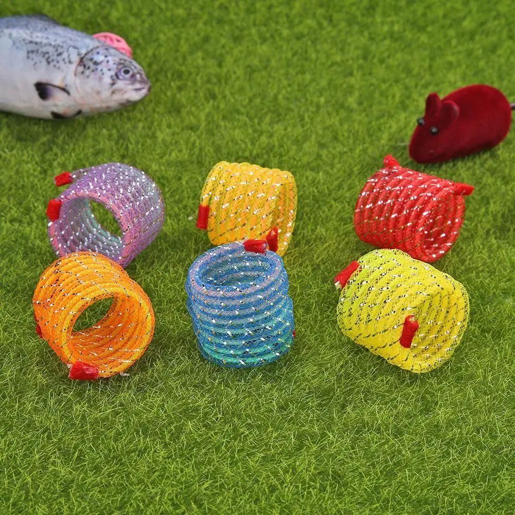 6pcs Smešne Mačke, Mini Pomlad Linije Cev Igrača Mucek Chase Plastičnih Dinamično Lepo Prilagodljiv Interaktivne Igrače Barvo Naključno 8 X 4.5 cm