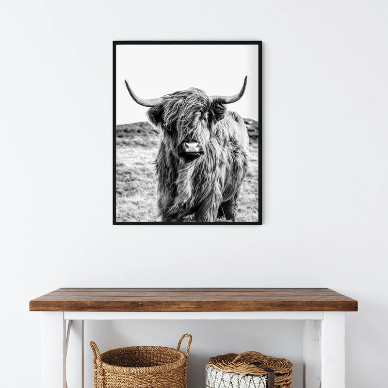 Živalskega Highland Krava Fotografija Wall Art Platno, Slikarsko, Plakati, Tiskanje Črno Belo Kmetija Stenski Dekor Doma Dekoracijo