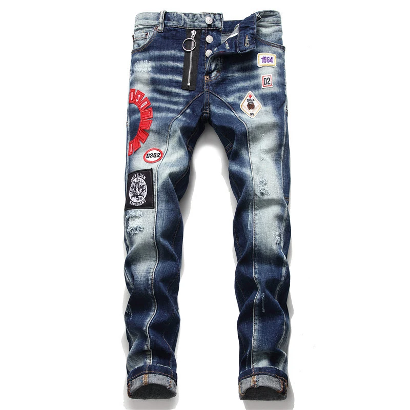 Evropski Italija kavbojke Moški dsq blagovne znamke slim skinny jeans hlače zadrgo traper hlače luknjo Biker modra jeans za moške Svinčnik Hlače