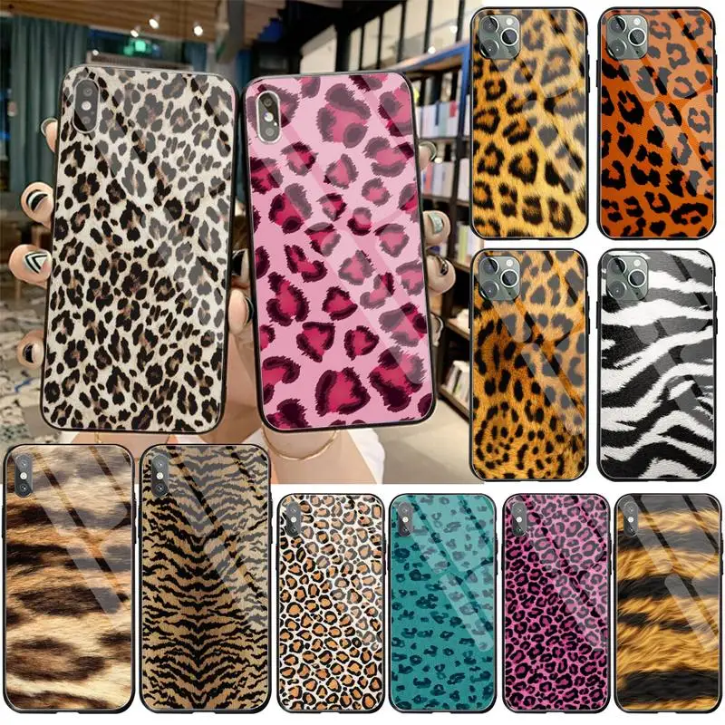 Moda leopard Telefon Primeru Zajema Kaljeno Steklo Za iPhone 11 XR Pro XS MAX 8 X 7 6S 6 Plus SE 2020 primeru