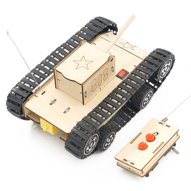 Leseni Električni Daljinsko upravljanje Tank Otroci DIY Ročno Stavbe Igrača STEBLO Izobraževalne Eksperimentalni Model Komplet Puzzle Igrače