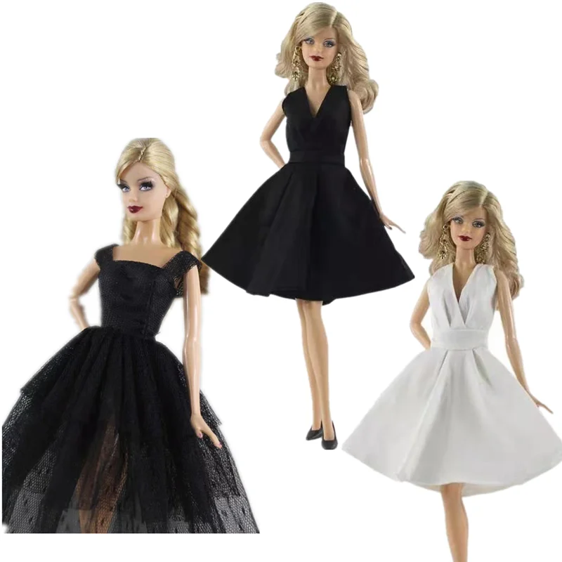Čista Bela Črna Moda Obleko za Barbie Lutka Obleko Obleke Ples Kostum Žogo Stranka Obleke 1/6 BJD Lutke, Dodatki Otrok Igrača