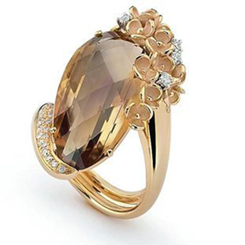 Luksuzni Princesa Diana Kate Šampanjec Crystal Ring Spusti Oblike Big Cirkon Poroko Udejstvovanje Obroči za Ženske, Nakit Boho