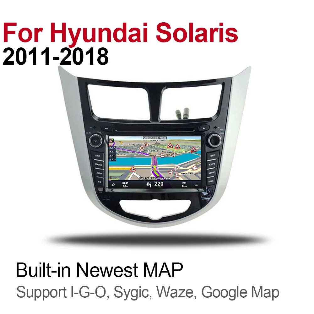 Za Hyundai Solaris/Verna/I25 Naglas/Dodge Odnos 2011 2012 2013~2018 Avto Radio Multimedijski Predvajalnik, GPS Navigacijski Sistem 2diin