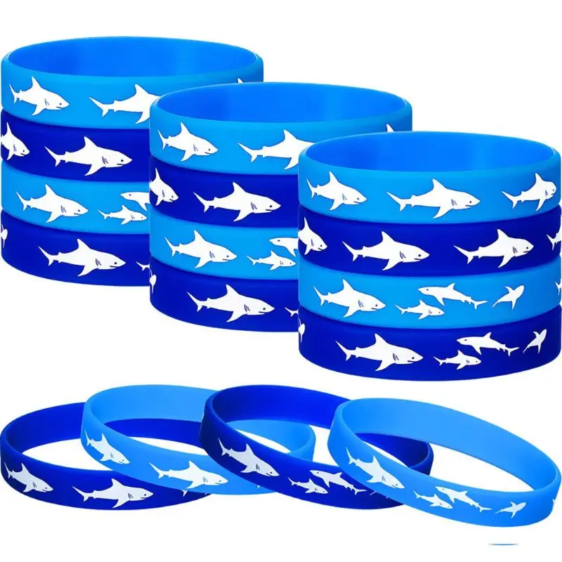 LXAE 50Pcs Morju Modri morski Pes Pogodbenice Prednost Gumijaste Zapestnice Zapestnica Pod Morjem Shark Deskanje Nepremočljiva Zapestnica Komplet Nakita