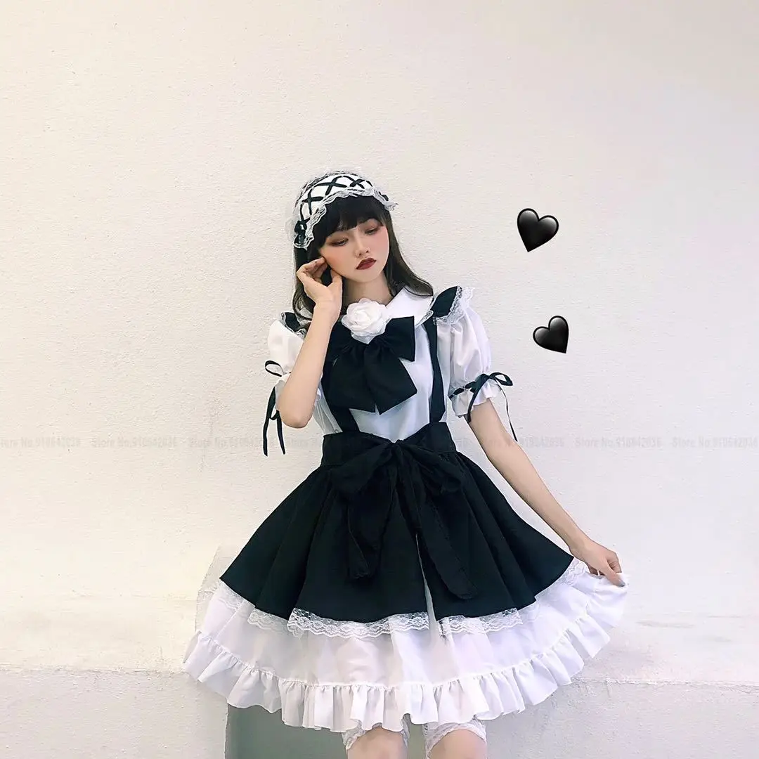 Ženske Kawaii Lolita Devica Japonski Anime Cosplay Kostum Lepo Sladko Lok Čipke Krila Pokrivala Za Lase Pasu Nastavite Princesa Obleko Loli