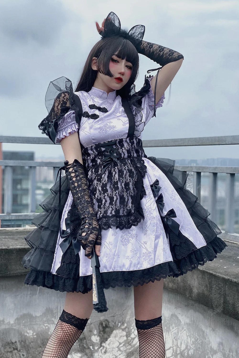 Ljubica cheongsam Kitajski slog mačka seriji poletje novo lolita obleko gotska palača sweet princess kawaii dekle goth lolita cos