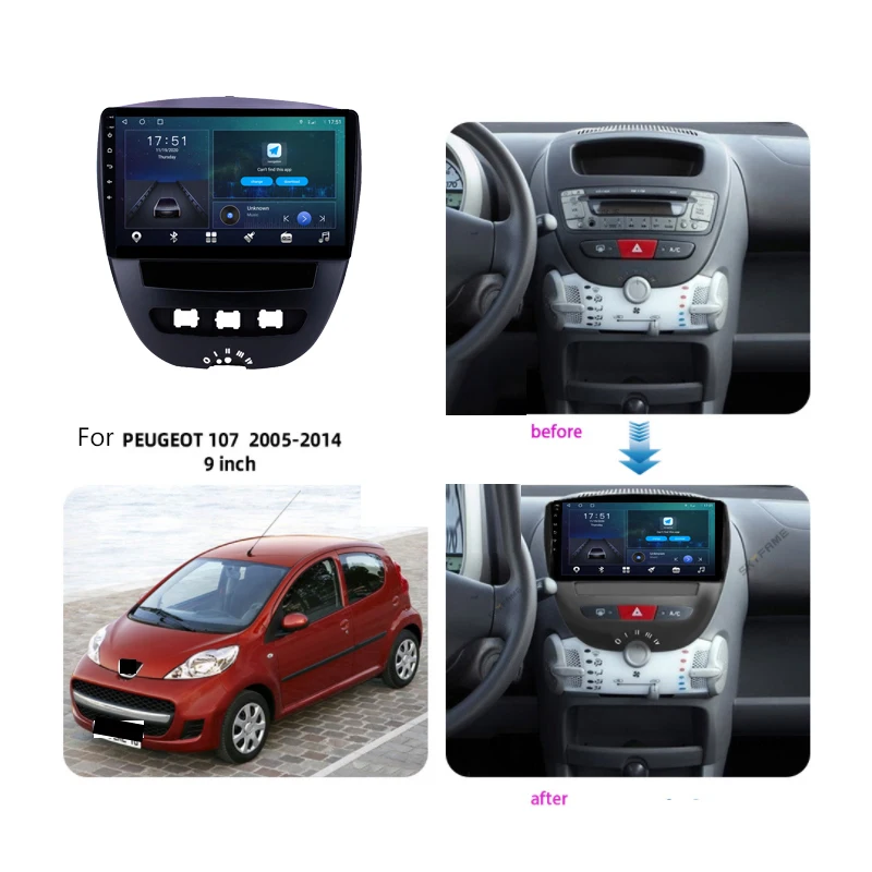 1280*720P Android 10.0 avtoradio, Predvajalnik Za Peugeot 107 Za Toyota Aygo Citroen C1 2005-2013 Navigacija GPS WIFI Carplay Stereo