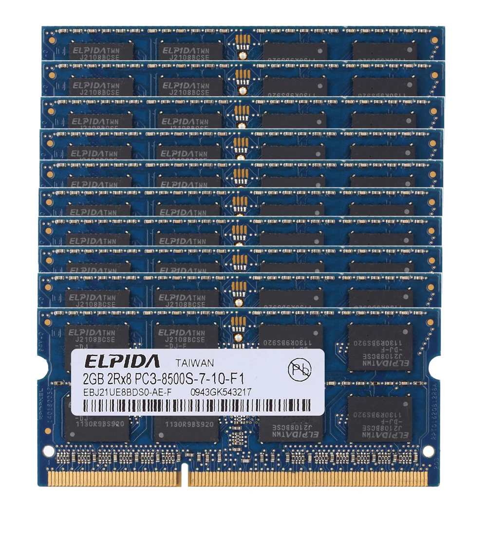 Uporablja 10pcs veliko 2GB PC3-8500S DDR3 1066MHZ 204pin 1,5 V pomnilnik so-DIMM pomnilnika RAM Prenosni računalnik Prenosni Pomnilnik, Non-ECC