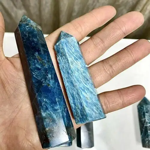 Naravna Modra Apatite Quartz Crystal Mineralnih Obelisk Palico Točke Zdravljenja