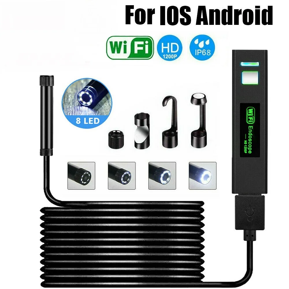WiFi USB-Endoskop 1200P 8 LED Endoskop-Pregledovalna Kamera, 2m HD Video 8 mm Fotoaparat Endoskop Za Android IOS IP68 Vodotesen