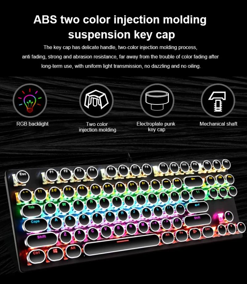 Ergonomija Žično Gaming Tipkovnica Mehanske Tipkovnice Sedem-barvno Osvetljen USB 87 Keycaps Tipkovnico Namizju Računalnika Za Pc Gamer