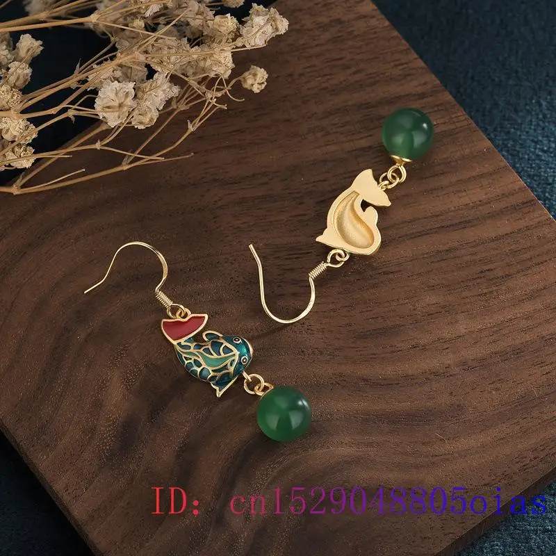 Green Jade Noge Uhani Za Ženske 925 Srebro, Naravni Kristalni Nakit Gemstone Moda Cirkon Chalcedony Darila Amulet