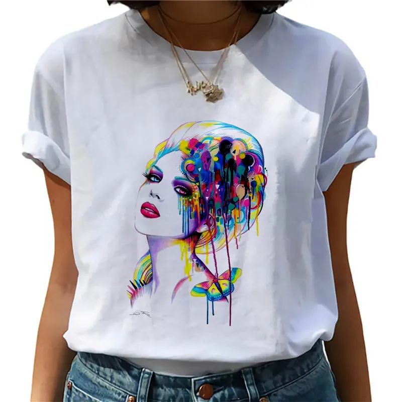 Grafični tees vrhovi Akvarel tshirts ženske smešno t shirt beli Vrhovi priložnostne kratek rokav modi tshirt Camisetas Mujer_T-Sh