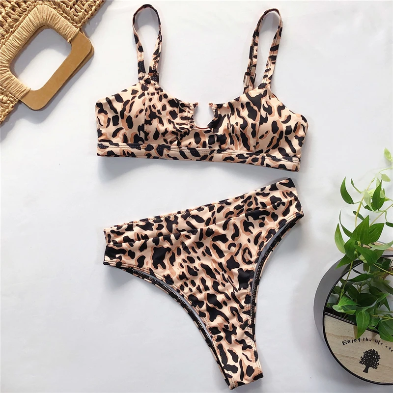 Trdna Bikini Ženske Split Seksi Kopalke, Kopalne Obleke Leopard Visoko Pasu Bikini Komplet Z Pad Summer Beach Wear Ženske Biquinis