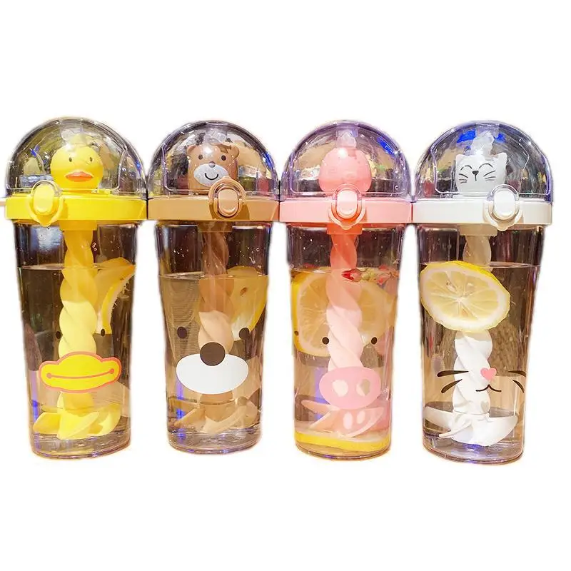 Ustvarjalni Otroci Odraslih Steklenico Vode Plastičnih Shaker Velike Prenosne Zmogljivosti Pitje Slama Živali Pokal Shaker Očala