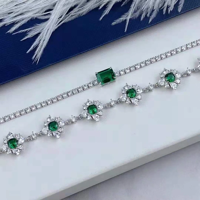 Luomansi Moda Naravnih Smaragdi Ustvarite Moissan Diamond Ženske Zapestnica S925 Sterling Srebro AU750 Belo Zlato Fne Nakit 17 CM