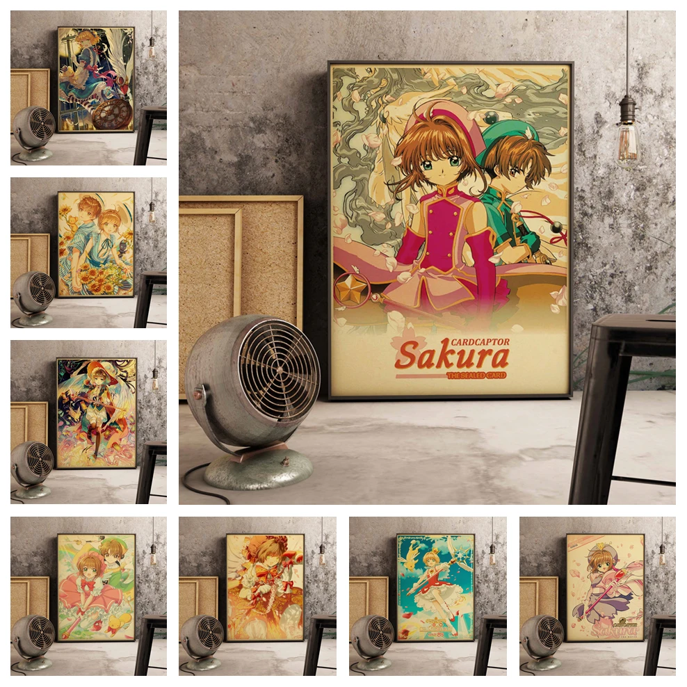 Japonski Anime Cardcaptor Sakura Plakat SAKURA Retro Umetnosti Steno Doma Dekor Kakovosti Platno, Slikarsko, ki Živijo Otroci Soba Lepe Slike