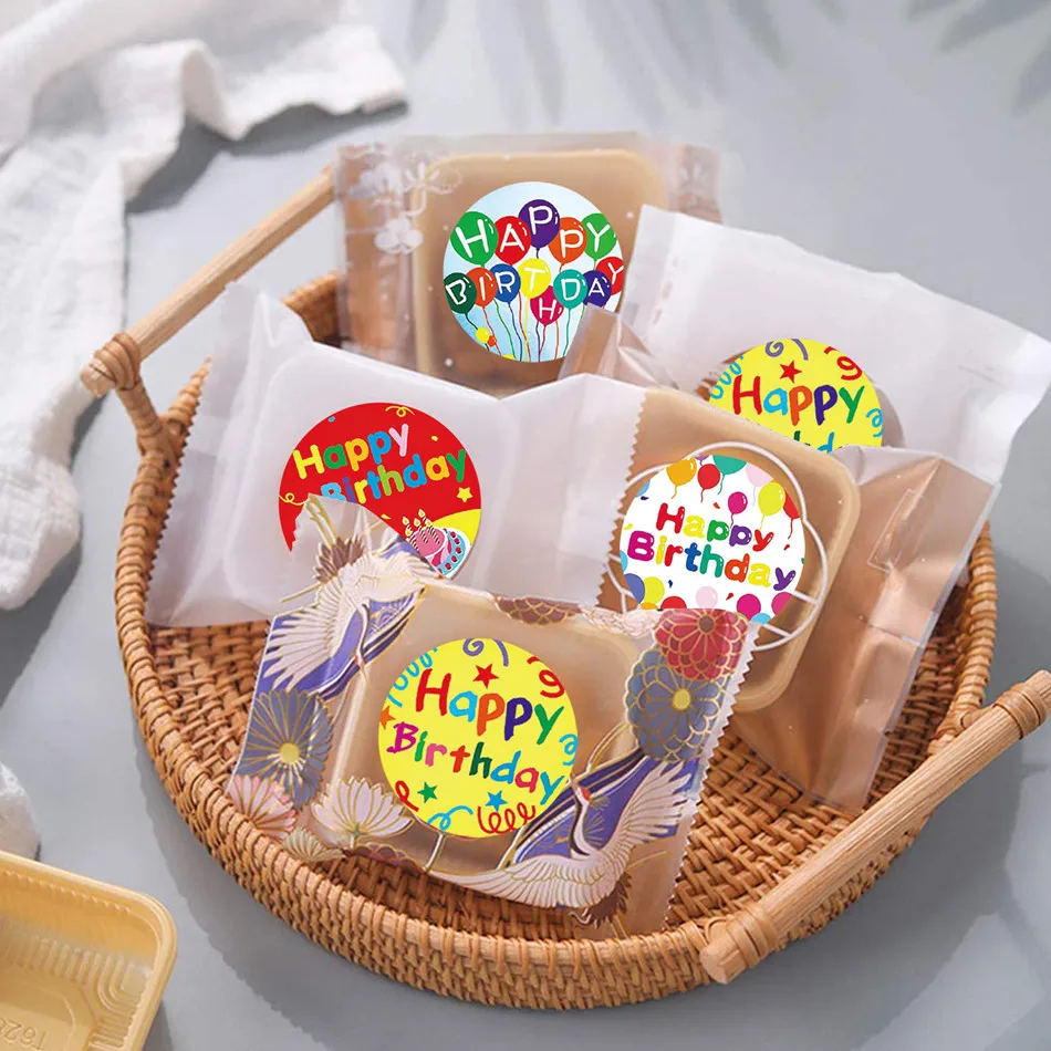 LBSISI Življenje 1 palca 500pcs\Roll Happy Birthday S Štirimi Lepimi barvnimi Vzorci Za Škatle, Ovojnice, Vrečke za Dekoracijo Nalepke Labers