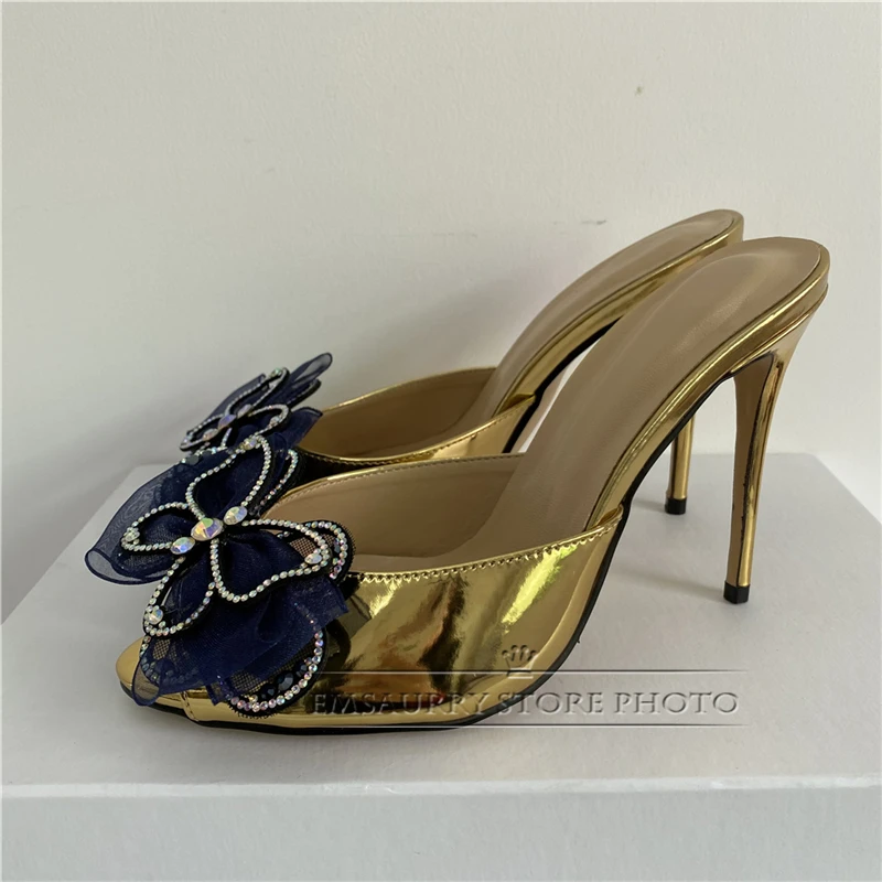 Jeweled Nosorogovo Metulj-cvet Ženske Sandale 10 cm Stiletto Pete Seksi Peep Toe Slingbacks Stranka Čevlji Poletje