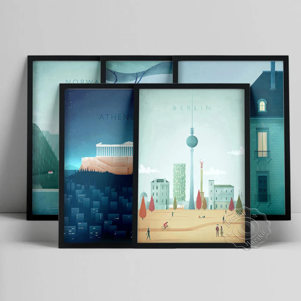 Vintage World Travel Plakat, Minimalistične Landscape Tiska, Norveška Sydney Pariz, Atene, Berlin Pokrajino Steni Sliko, Nordijska Dekor