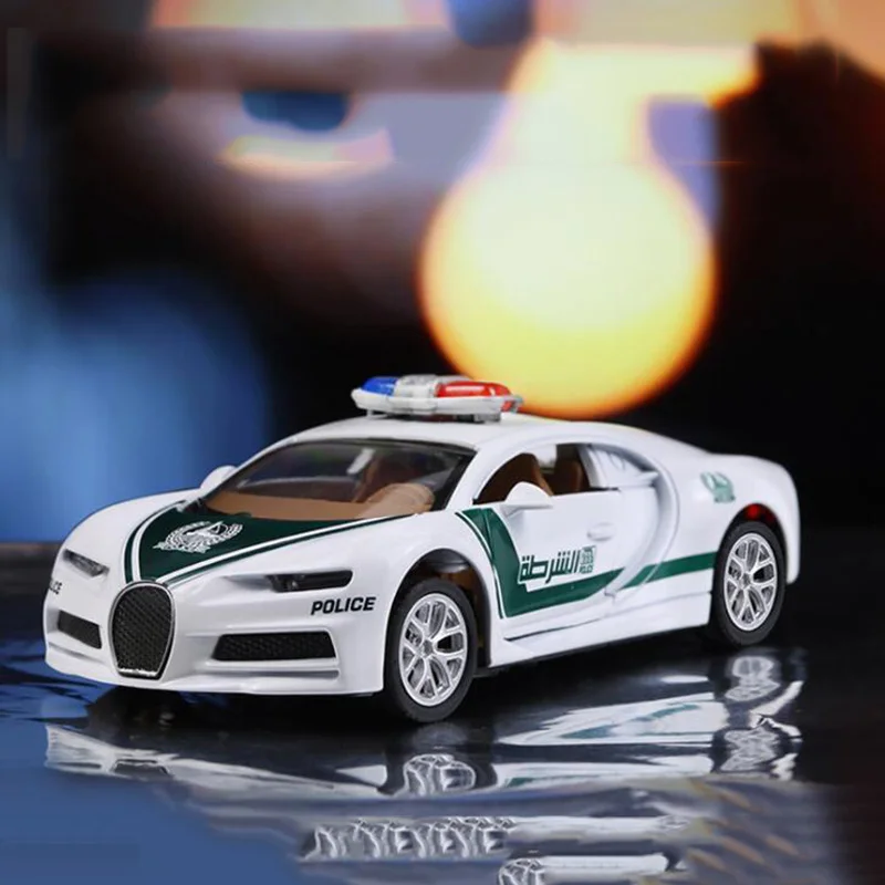 1:32 igrača avto dubaj policija bugatti chiron kovinske zlitine športni avto die-cast simulacije avto otroka model igrača za otroke zbirka