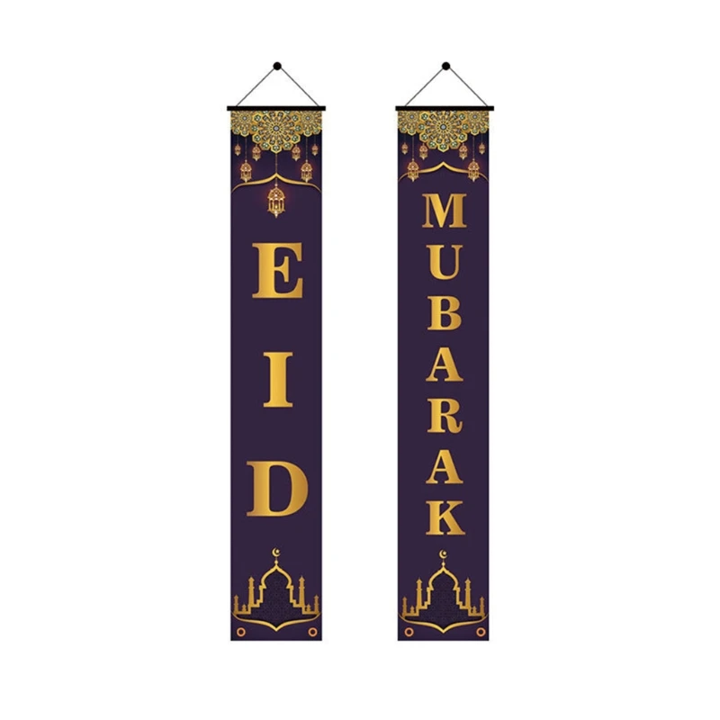 2Pcs Eid Mubarak Verandi Banner Ramadana Kareem vhodna Vrata Zastavo, ki Visi Prijavite Dekor QXNA