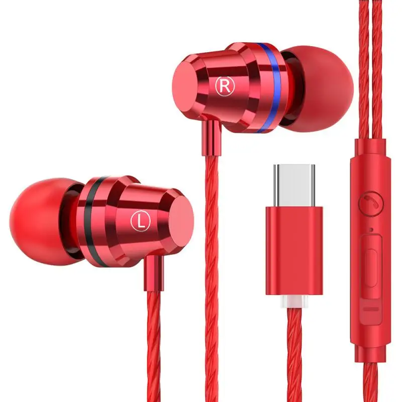 Žične Slušalke Slušalka Slušalke, Tip-c Povezava Šport Čepkov USB Tip C Kovinski Slušalke Za Samsung Xiaomi Huawei P20/P30