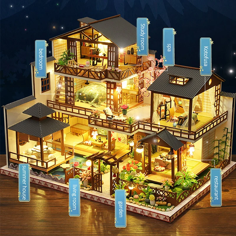 Velike Lutke Diy Hiša Kit Japonski slog Model Zgradbe Zbrati Igrače Za Otroke Lesene Lutke Pohištvo Darilo za Rojstni dan