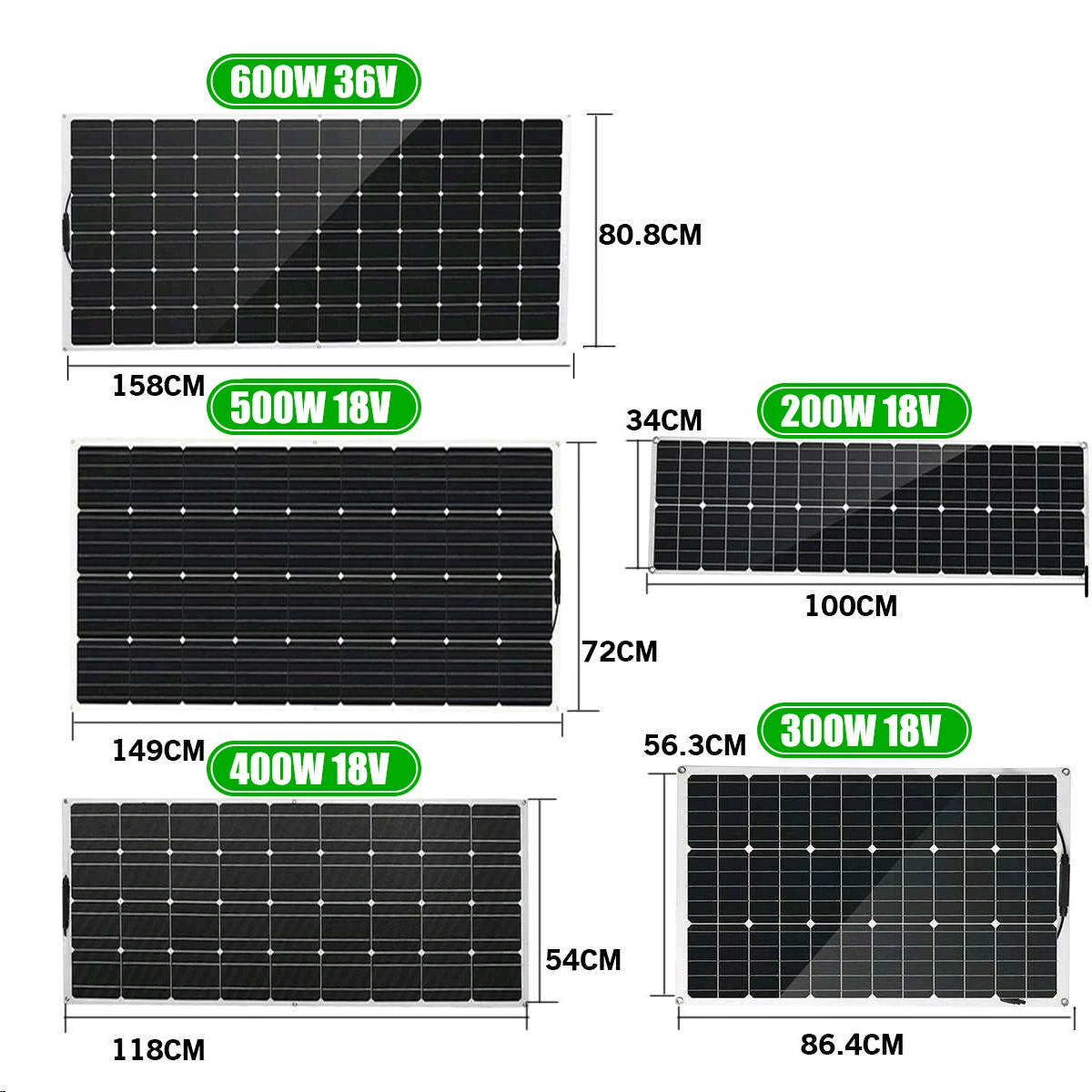 600W-200W Semi-prilagodljiv Solarni Panel 18V 36V USB Sončne Celice DIY Sun Power Modul Zunanji Priključek za Polnilnik Baterije za RV Čoln