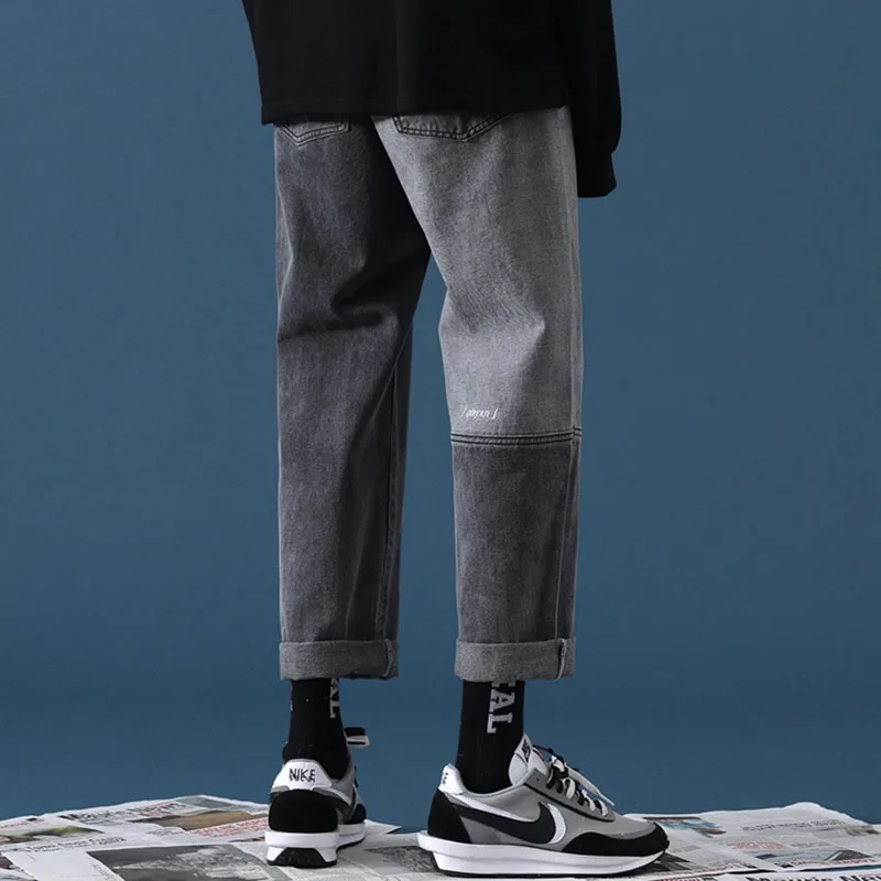 Moške Jeans Mozaik Plus Velikost 3XL Svoboden Denim Naravnost Hlač Moški Pade Paneled Gradient Barve Trendovski Šik Vezenje