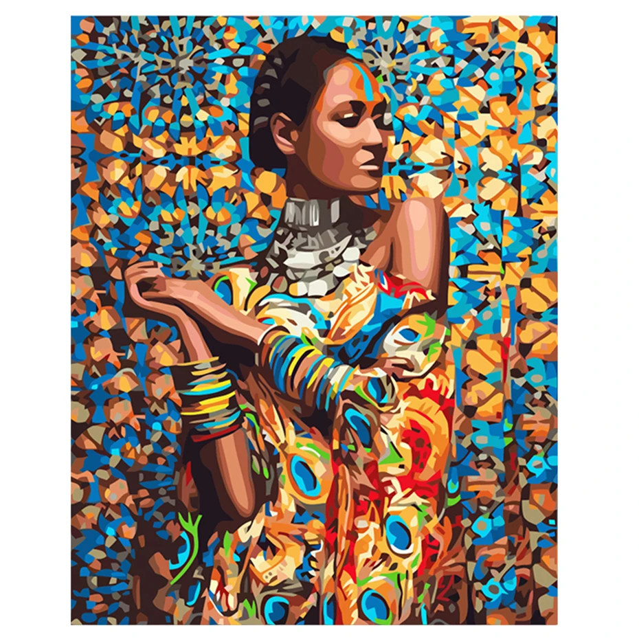 AMTMBS Slike S Številkami Afriške Ženske Dekle, ki se opira Na Platno HandPainted Umetnost Portret DIY Oljne Barve Z Številkami Doma Dekor