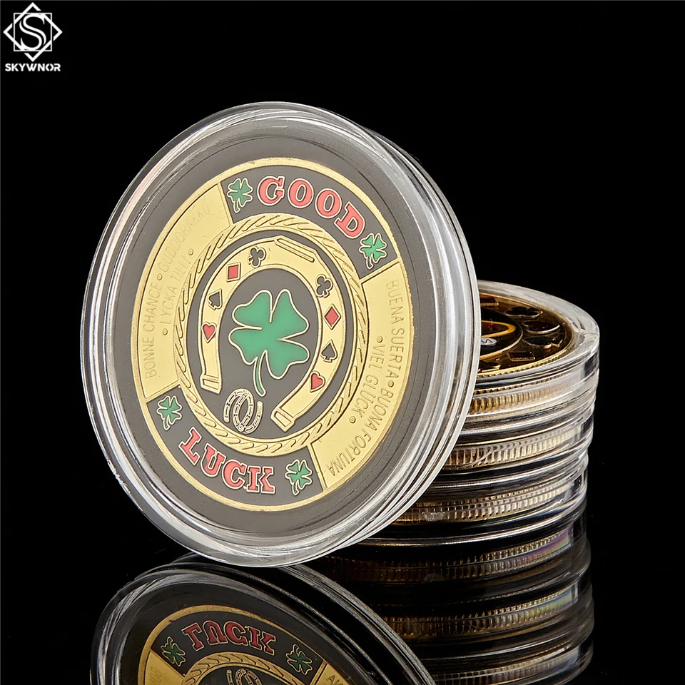 5PCS Poker Card Guard Žetonov Zlato Zelene Detelje srečno Izziv Kovanec Moda Žeton Kovanec Zbirk