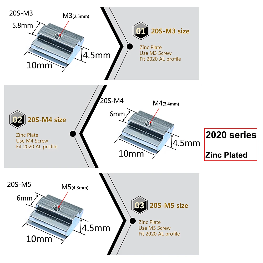 20pcs 2020 Serije M3 M4 M5 Potisnite v T Matica Tee Drsna Matica Matica za ekstruzijo Aluminija s Profilom 2020 Sereis Reža 6 mm