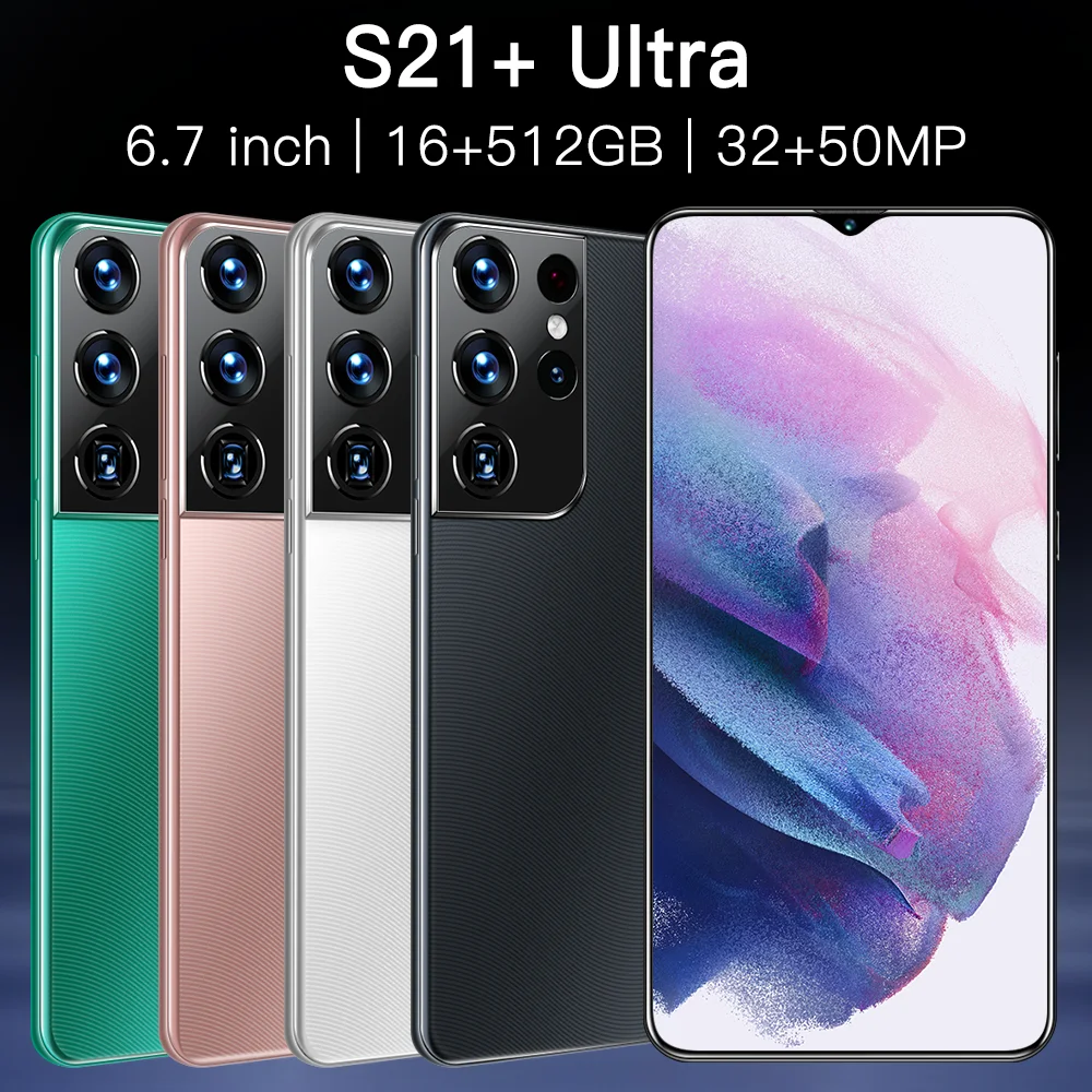 S21+Ultra 6.7-palčni Pametni 16 G+512G HD Android Telefon 6800Mah 32MP+50MP Fotoaparat Globalni 5G mobilni telefon Podpira Google WiFi, GPS