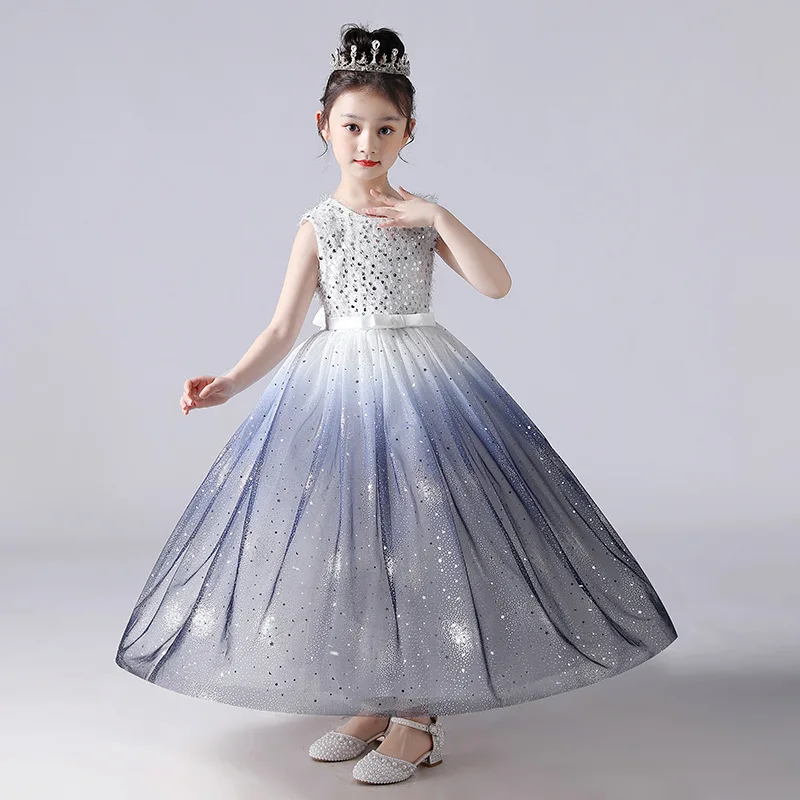 Obleka za 4 -14 Let Dekleta Poroko Til Sequined Dolgo Dekle Elegantno Obleko Princese Stranka Pageant Formalnih Obleke za Najstniških Otrok