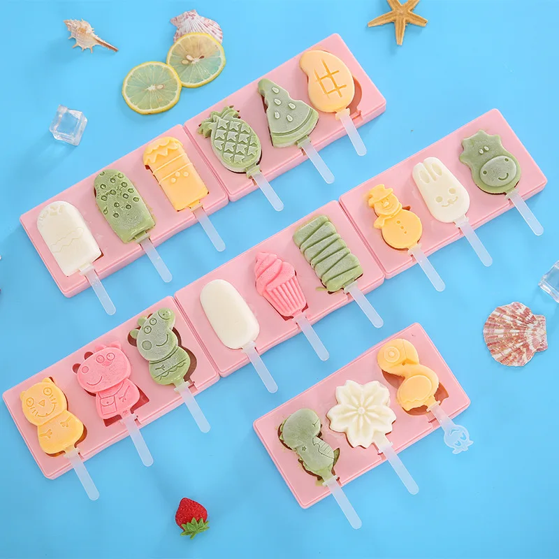Risanke Ice Cream Plesni s Palico Živali Silikonsko Plesni Ice Cube Maker Jelly Torto Orodja Popsicle Plesni za Otroke Kuhinja Orodja
