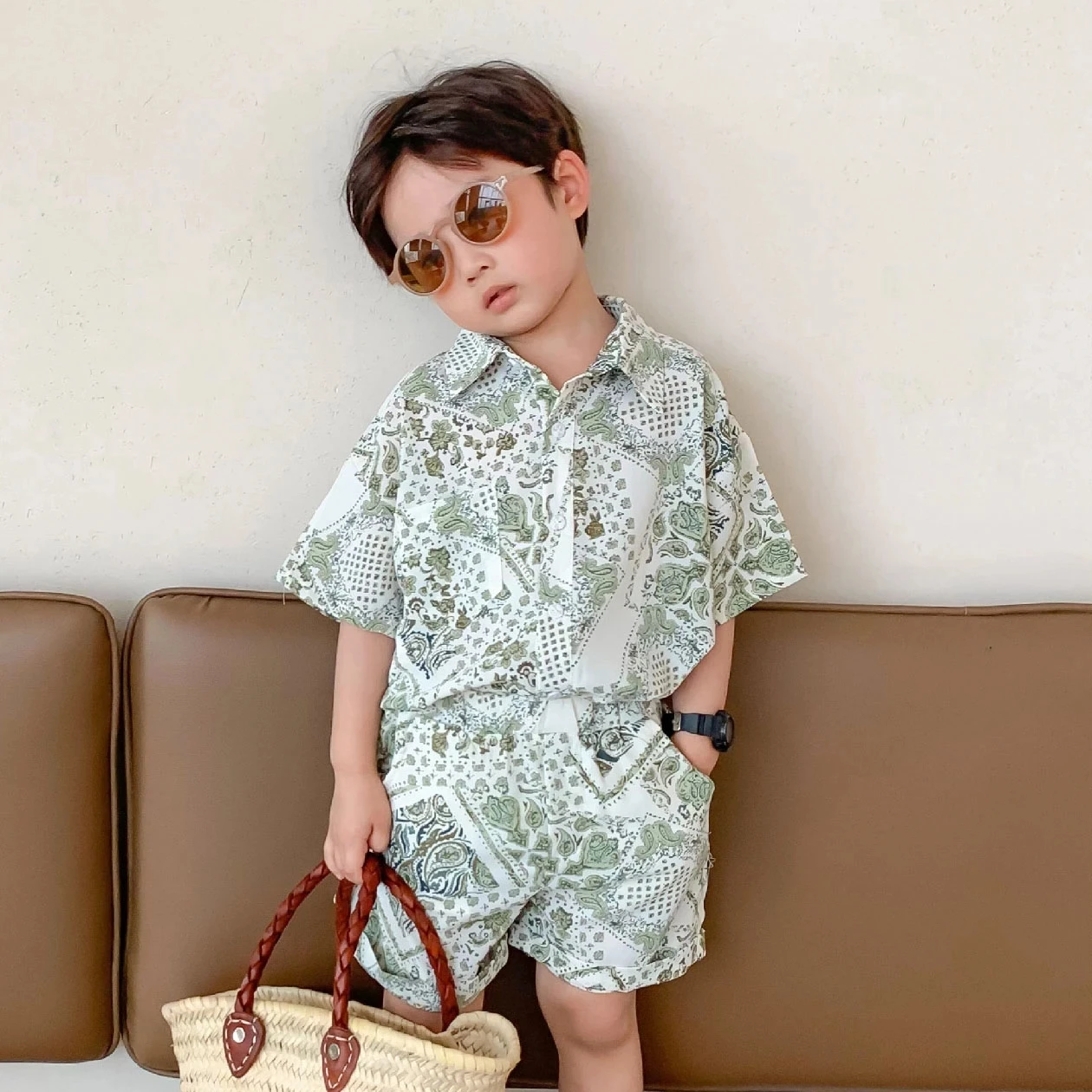 2021 Otrok je Fant Oblačila Otroška Modna Oblačila korejski Malo Fantje Določa Otroci Plaža Print Majica+Hlače, Obleke Malčka Obleke