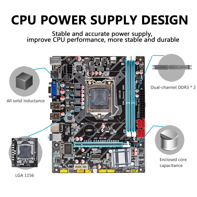 STROJNIK H55 motherboard LGA 1156 set komplet Intel core i5-760 CPU procesor 8G DDR3(2*4G) 1600MHZ RAM Pomnilnika H55-M3 P3
