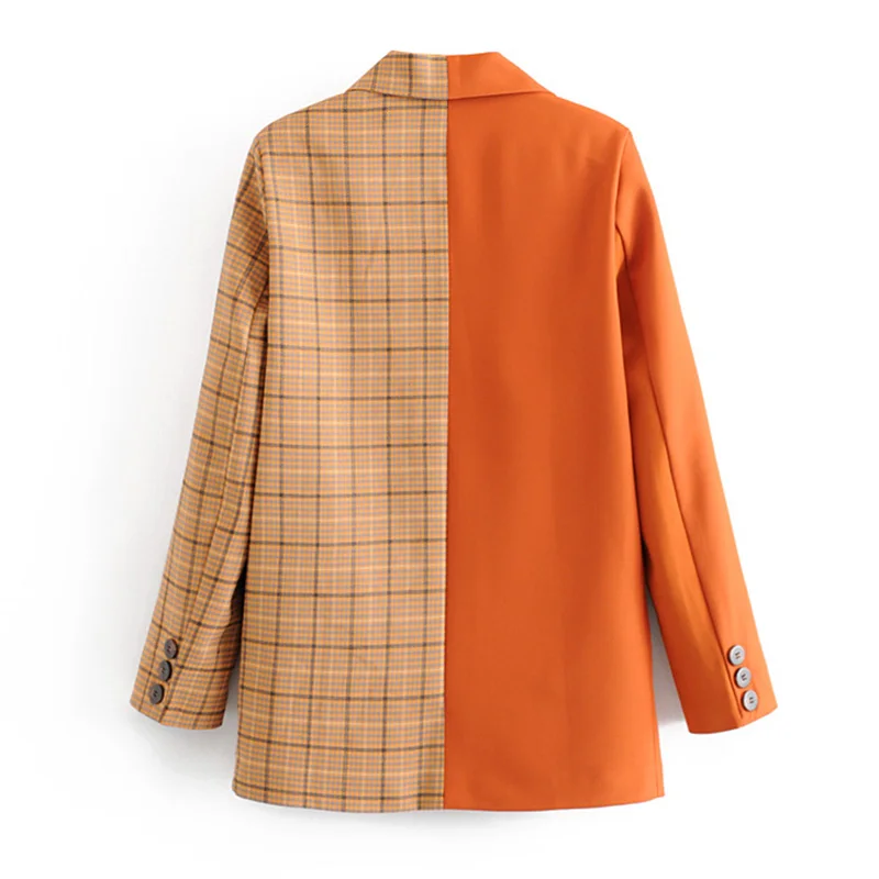 ženske kariran mozaik oranžna suknjič formalno jopič žep 2020 modni ženski blazer oblikovalec delo obrabe outwear mozaik