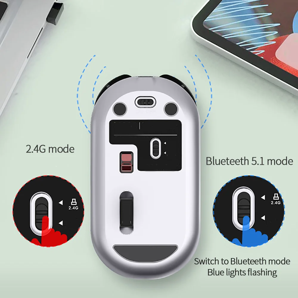 Najnovejši Bluetooth Miška Moda Brezžično Miško Igra Mišk WiFi Bluetooth 5.1& 2.4 G Optična Miška Kovinski Prenosni Miško