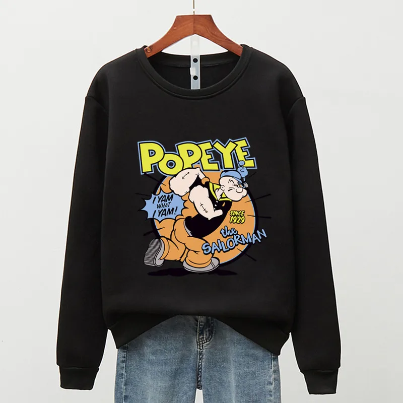 Disney Anime Popeye Tiskanja Toplo Runo Majica Moški In Ženske, Harajuku Pari Hoodie Jeseni Sudaderas Con Capucha Par Mujer