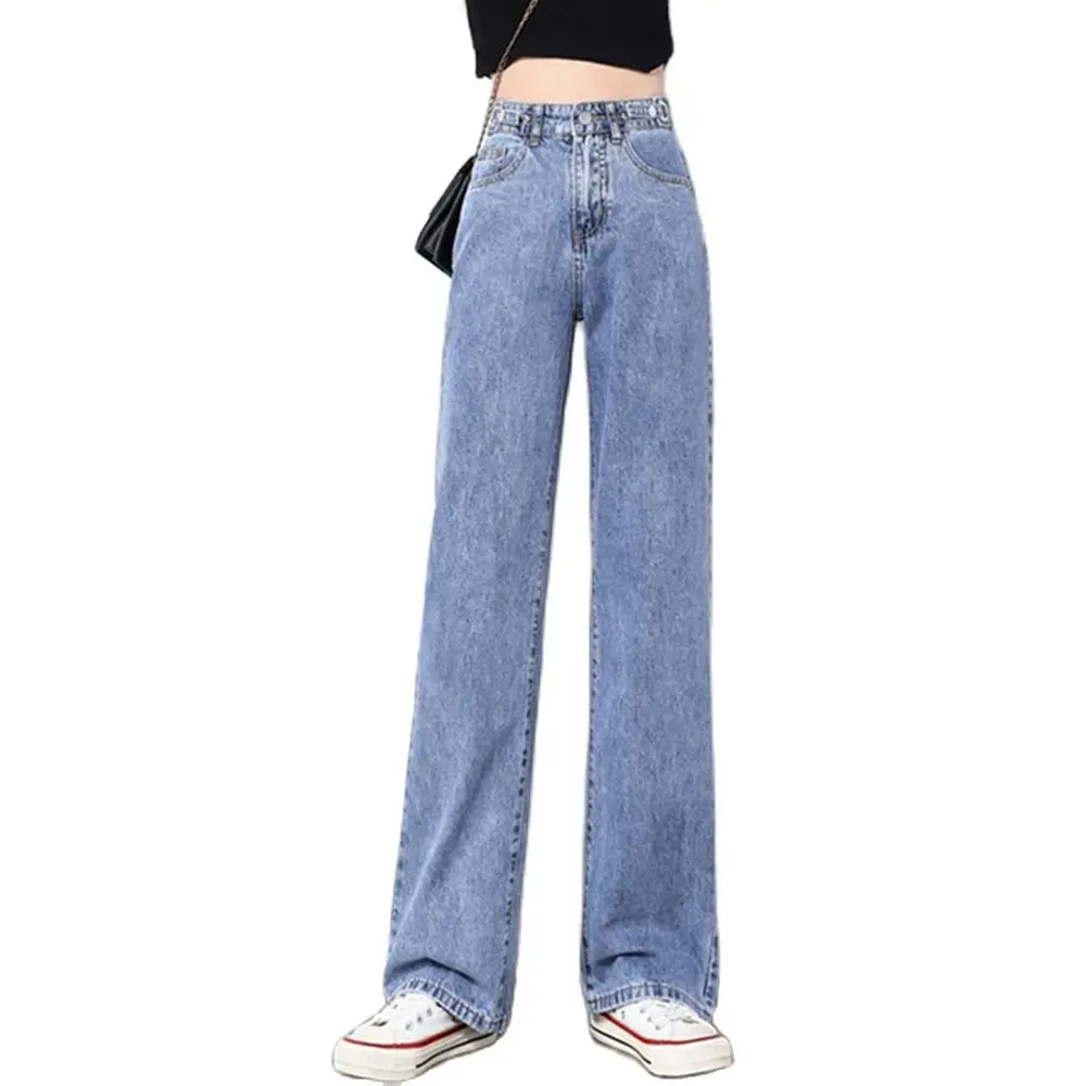 ženska jeans naravnost traper hlače visoko pas širok noge retro ulične 2021 poletje korejski modna ženska oblačila xs kavbojke