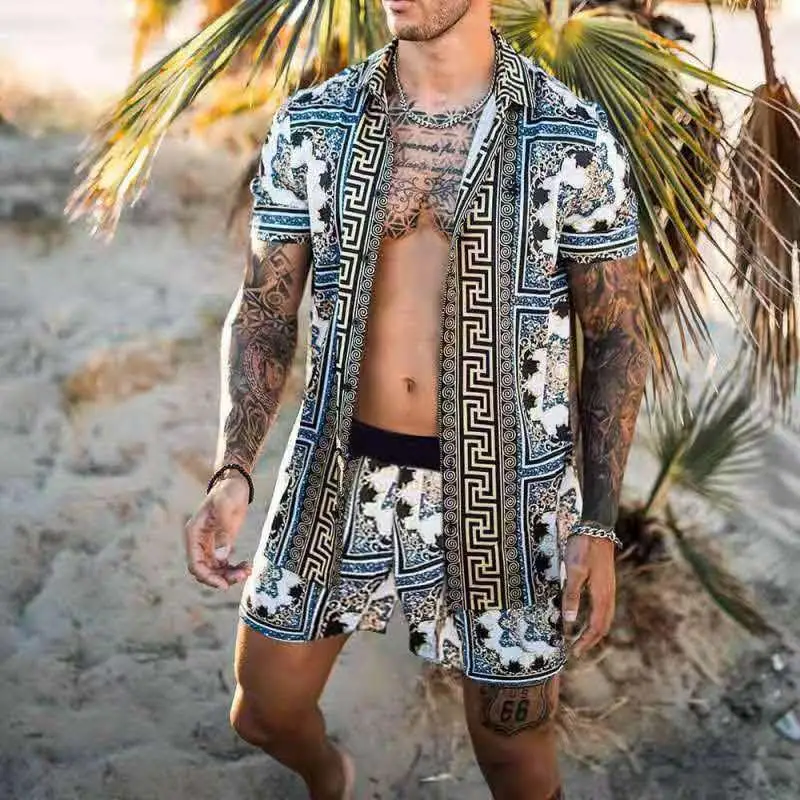 2021 Evropo In Združenimi Državami Modni Trend Moških Tiskanje Določa Hlače In Majico Sklop Priložnostne Cvetlični Majica Beach Kratek Rokav Obleka
